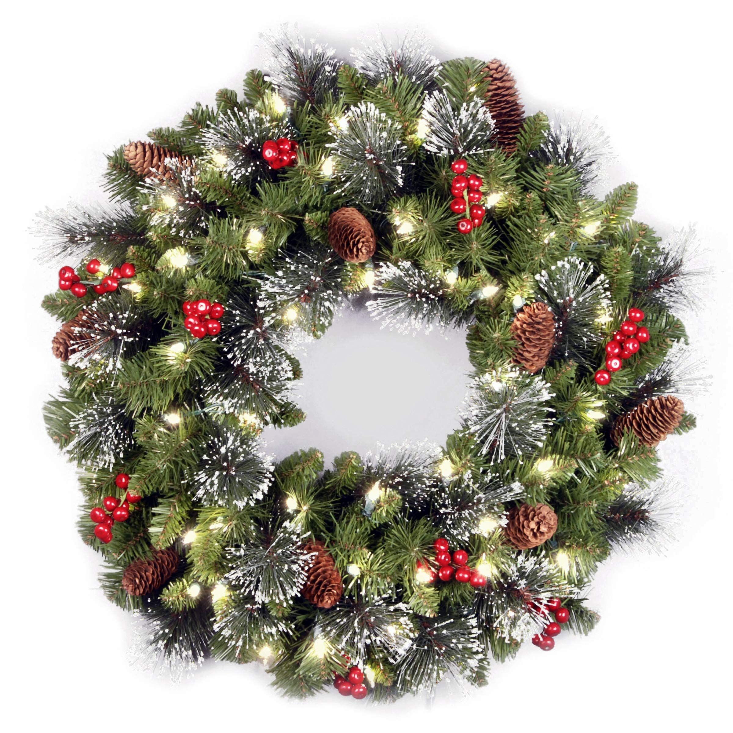 National Tree Company Pre-Lit Artificial Christmas Wreath, Green, Crestwood Spruce, White Lights, De | Amazon (US)