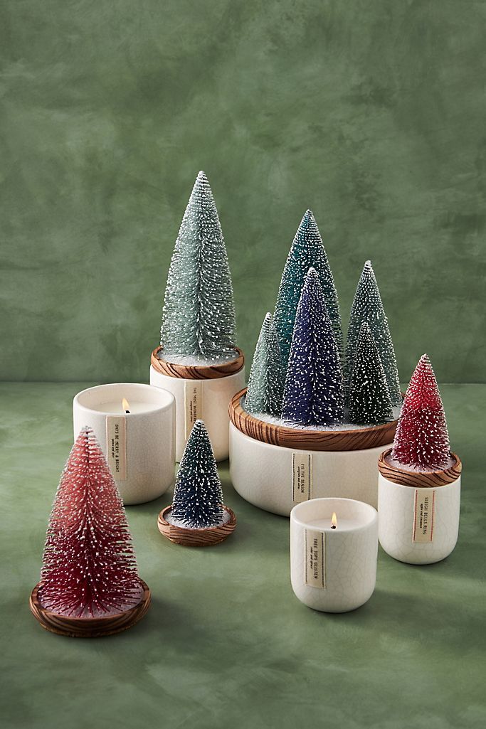 Frosted Bottle Brush Tree Candle | Anthropologie (US)