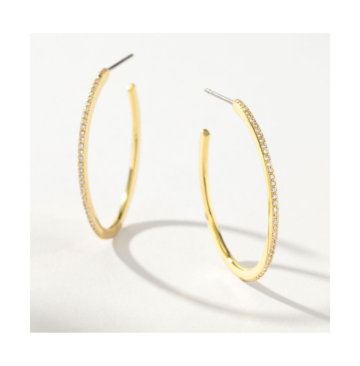 14k Gold-Plated Pave Hoop Earrings - Gold | Macy's