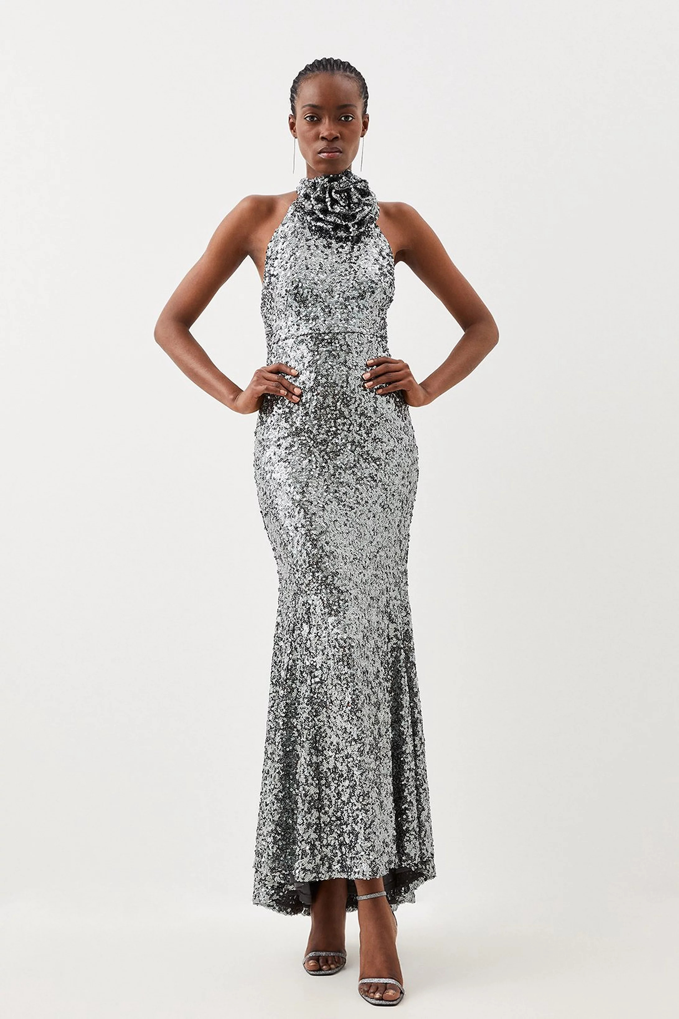 Sequin Corsage High Split Maxi Dress | Karen Millen UK + IE + DE + NL