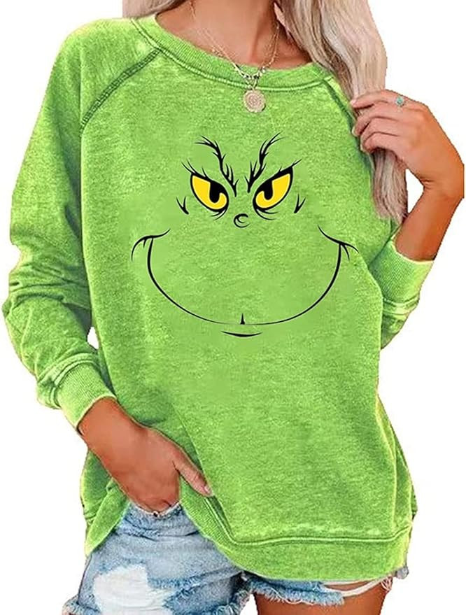Amazon.com: Christmas Sweatshirt for Women, Green Monster Autumn Winter Long Sleeve Blouse Pullov... | Amazon (US)