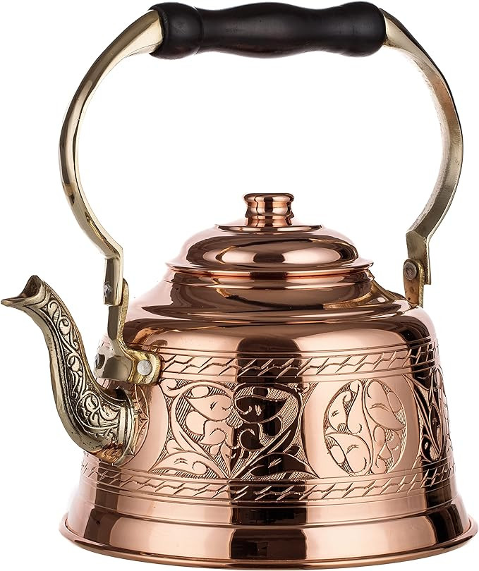 DEMMEX Heavy Gauge 1mm Thick Hammered Solid Copper Tea Pot Kettle Stovetop Teapot, Handmade (1.6-... | Amazon (US)