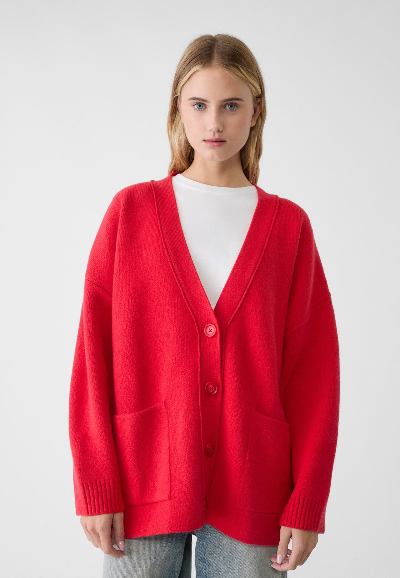 Veste longue en maille avec poches - Mode femme | Stradivarius France | Stradivarius (FR)