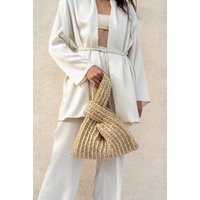 Raffia Knot Bag in Gold, Crochet Handbag, Summer Wrist Bag, Minimal Straw Handcrafted Pouch Purse The | Etsy (US)