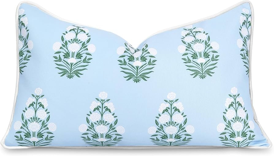 Hofdeco Premium Coastal Patio Indoor Outdoor Lumbar Pillow Cover Only, 12"x20" Water Repellent fo... | Amazon (US)