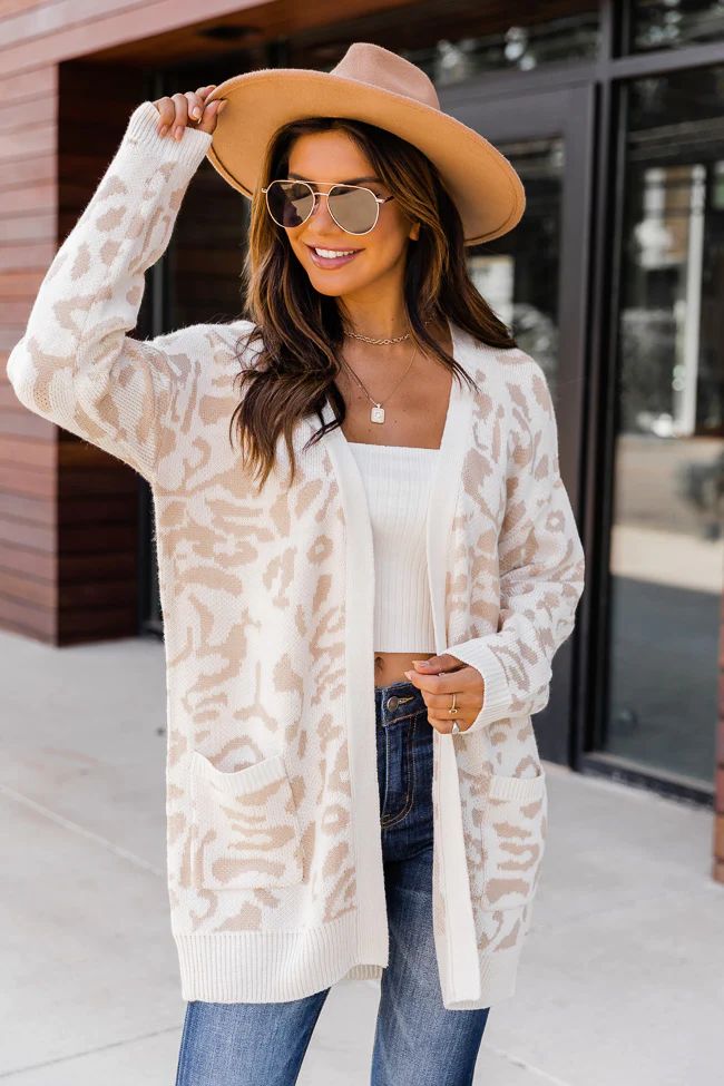 Playful Personality Ivory/Tan Animal Print Cardigan | The Pink Lily Boutique