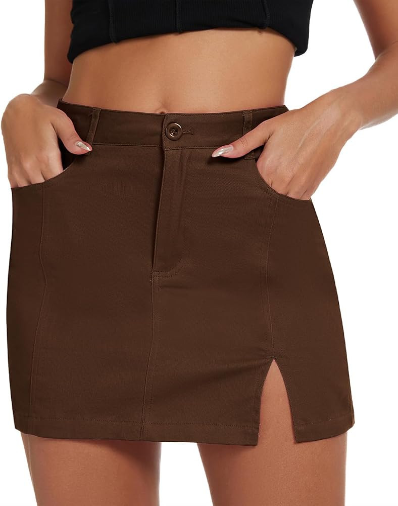 American Trends Women Mini Skirt with Slit High Waist Mini Denim Skirt Causal Bodycon Short Jean ... | Amazon (US)