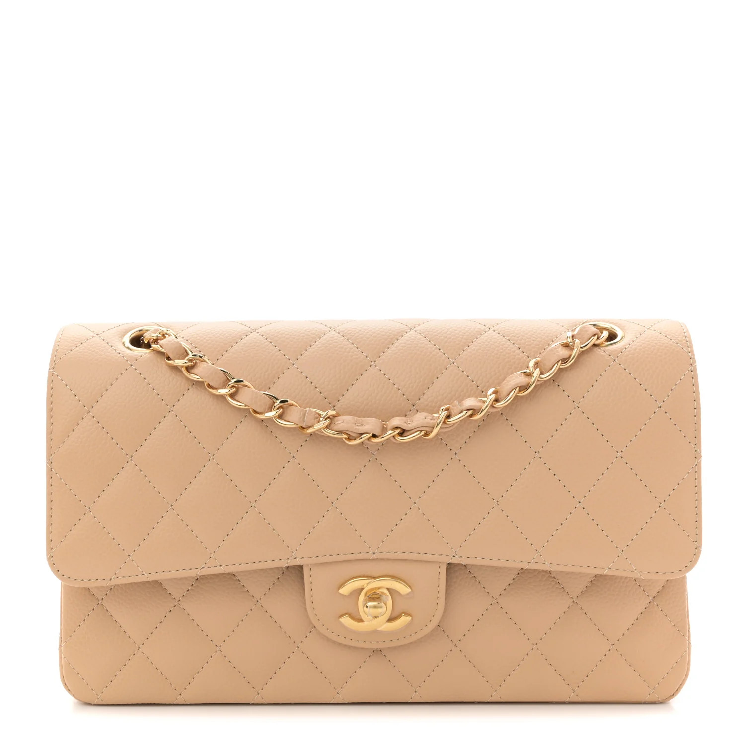 Caviar Quilted Medium Double Flap Beige | FASHIONPHILE (US)