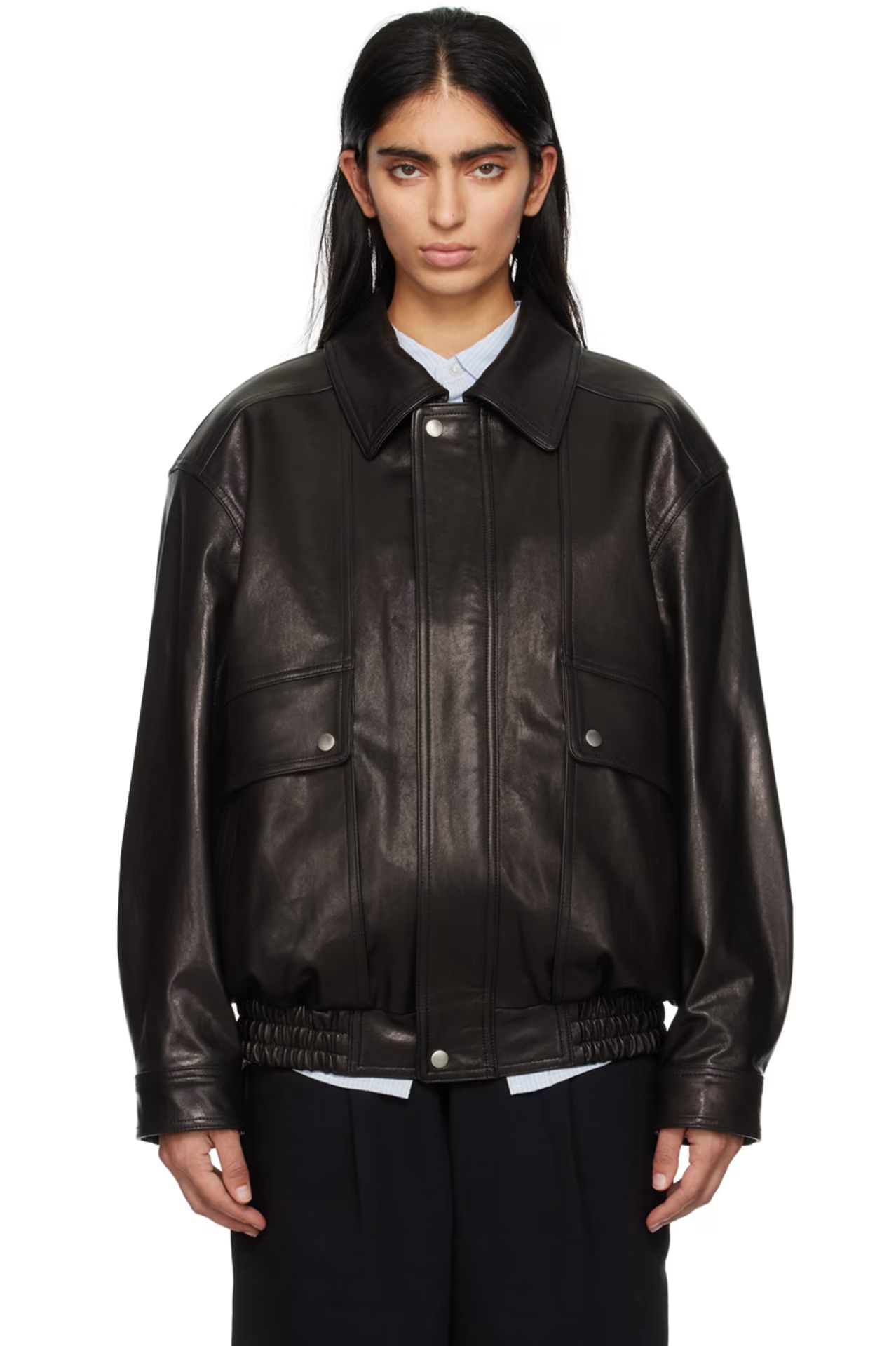 Black Oversized Leather Jacket | SSENSE