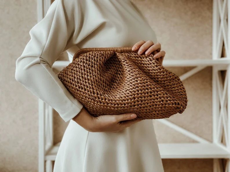 Crocheted Raffia Bag. Lightweight Clutch Bag. Knitted Cloud | Etsy | Etsy (US)