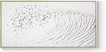 White Hand Painted Oil Painting Wall Art - Large Gold Framed Ocean Waves 3D Textured Home Decor 4... | Amazon (US)