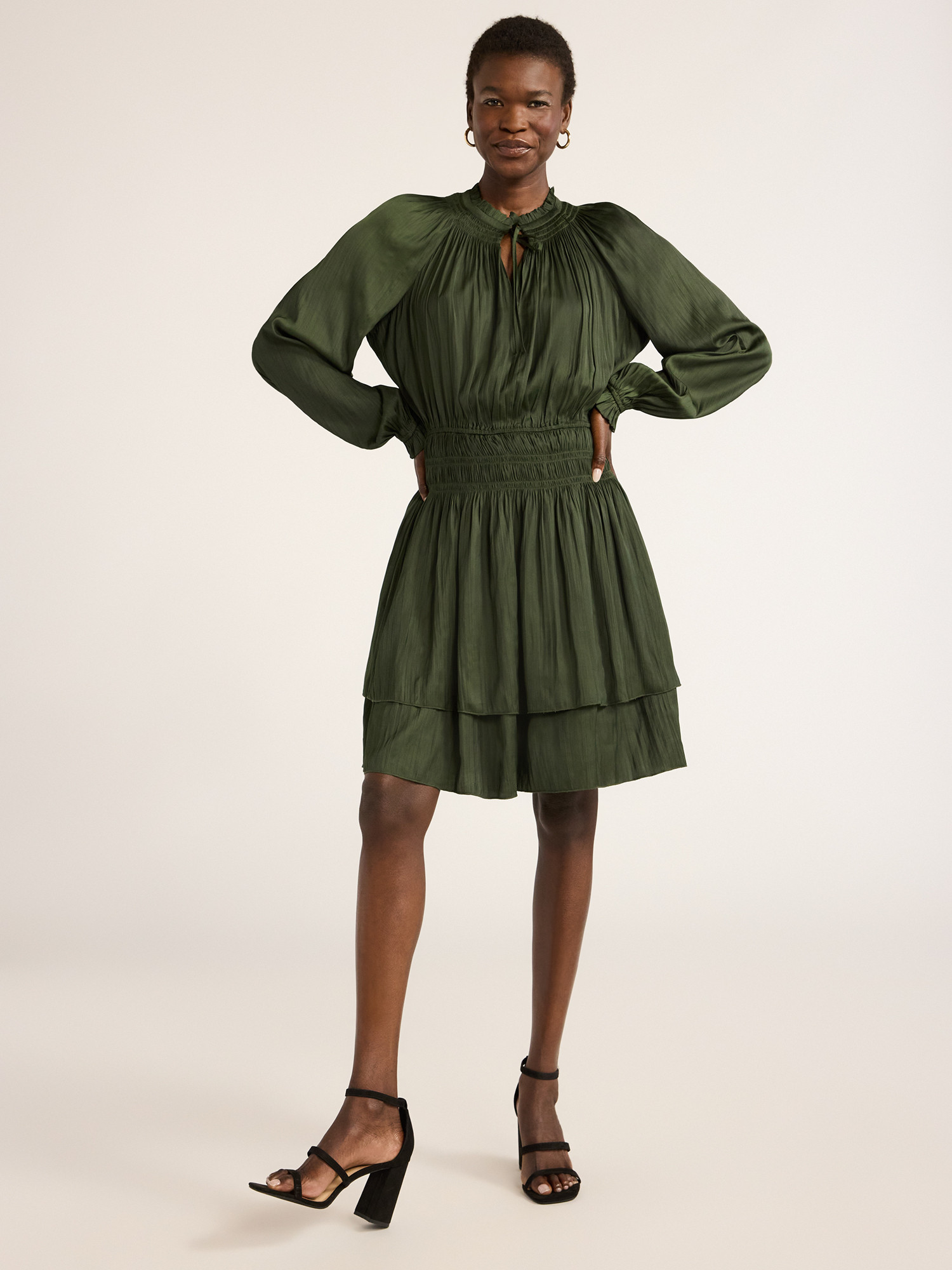 Scoop Women’s Smocked Waist Ruffle Mini Dress with Long Sleeves, Sizes XS-XXL | Walmart (US)