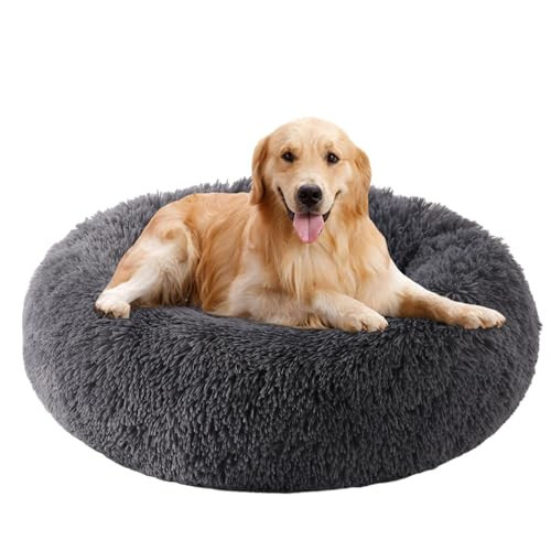 Calming Dog Bed, Dog Beds Fits up to 45 lbs Pets, Fluffy Donut Dog & Cat Bed Washable, Round Anti Anxiety Dog Bed, Small Dog Bed with Non-Slip Bottom (Dark Grey, 31" x 31") | Amazon (US)