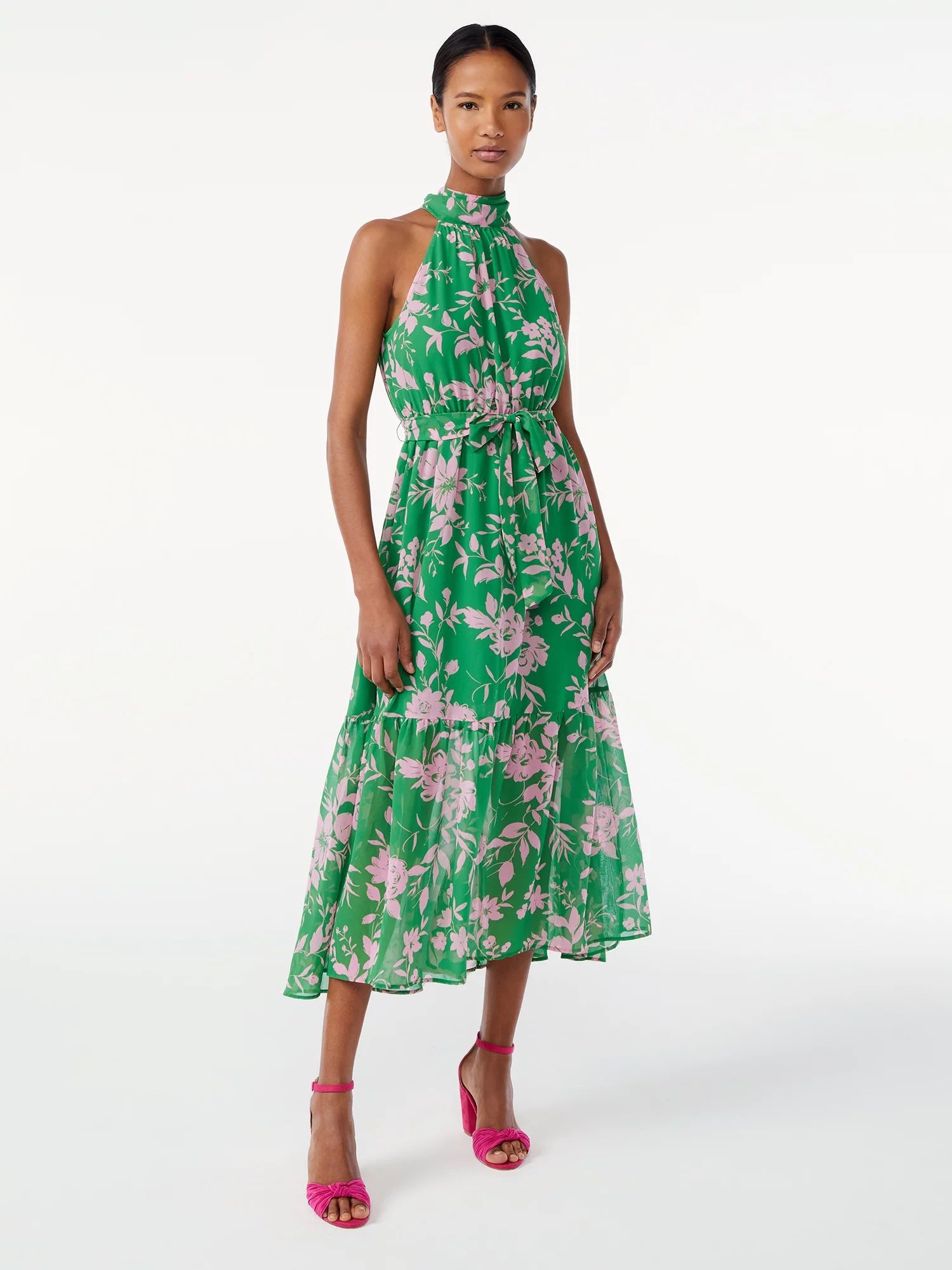 Scoop Women's Halter Top Midi Dress | Walmart (US)