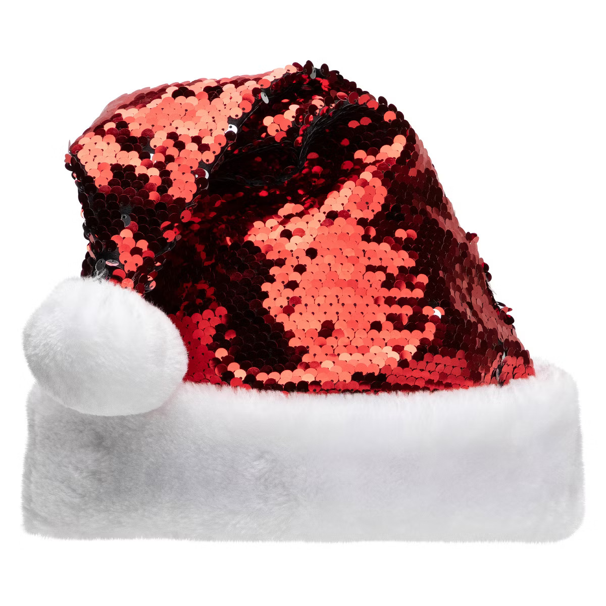 Northlight 15" Red and Silver Reversible Sequined Christmas Santa Hat with Faux Fur Cuff | Target