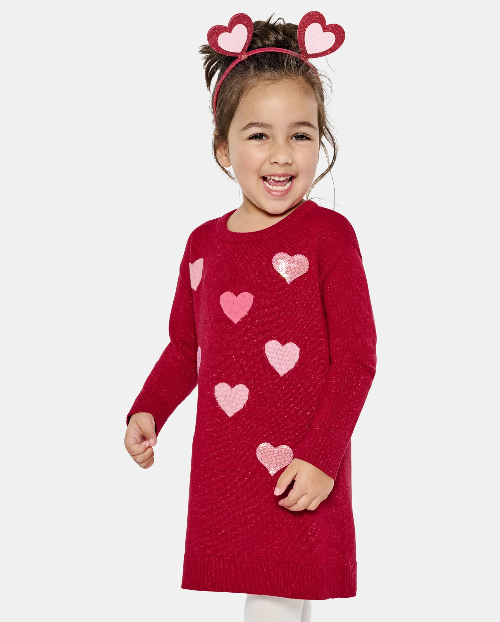 Baby And Toddler Girls Sequin Heart Sweater Dress - classicred | The Children's Place