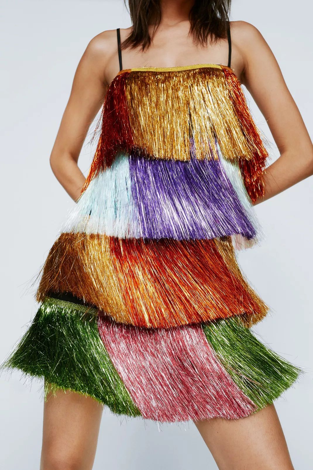 Party Crasher Tiered Tinsel Mini Dress | Nasty Gal (US)