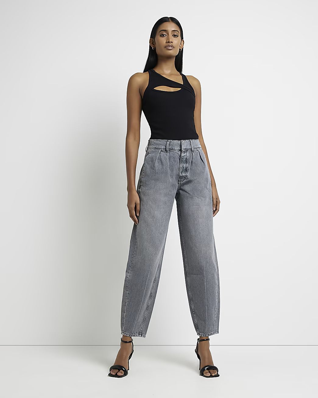 Grey high waisted tapered jeans | River Island (US)