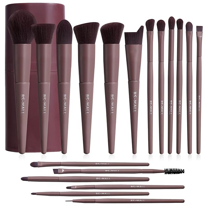 BS-MALL Makeup Brush Set 18 Pcs Premium Synthetic Foundation Powder Concealers Eye shadows Blush ... | Amazon (US)