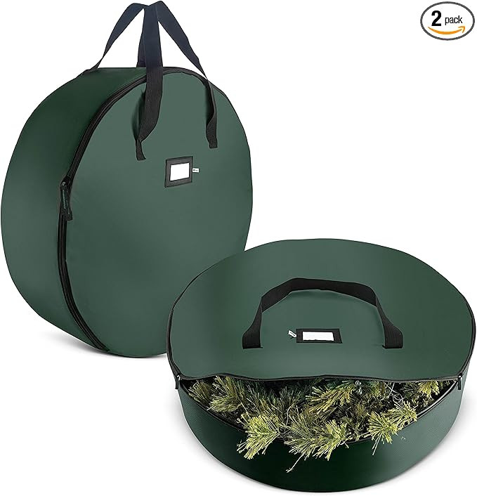 ZOBER 2 Pack Christmas Wreath Storage Container 30 Inch - Wreath Bag for Artificial Wreaths Box -... | Amazon (US)