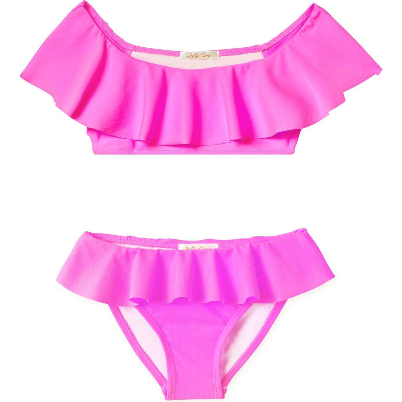 Wide Neck Ruffle Bikini, Neon Pink | Maisonette