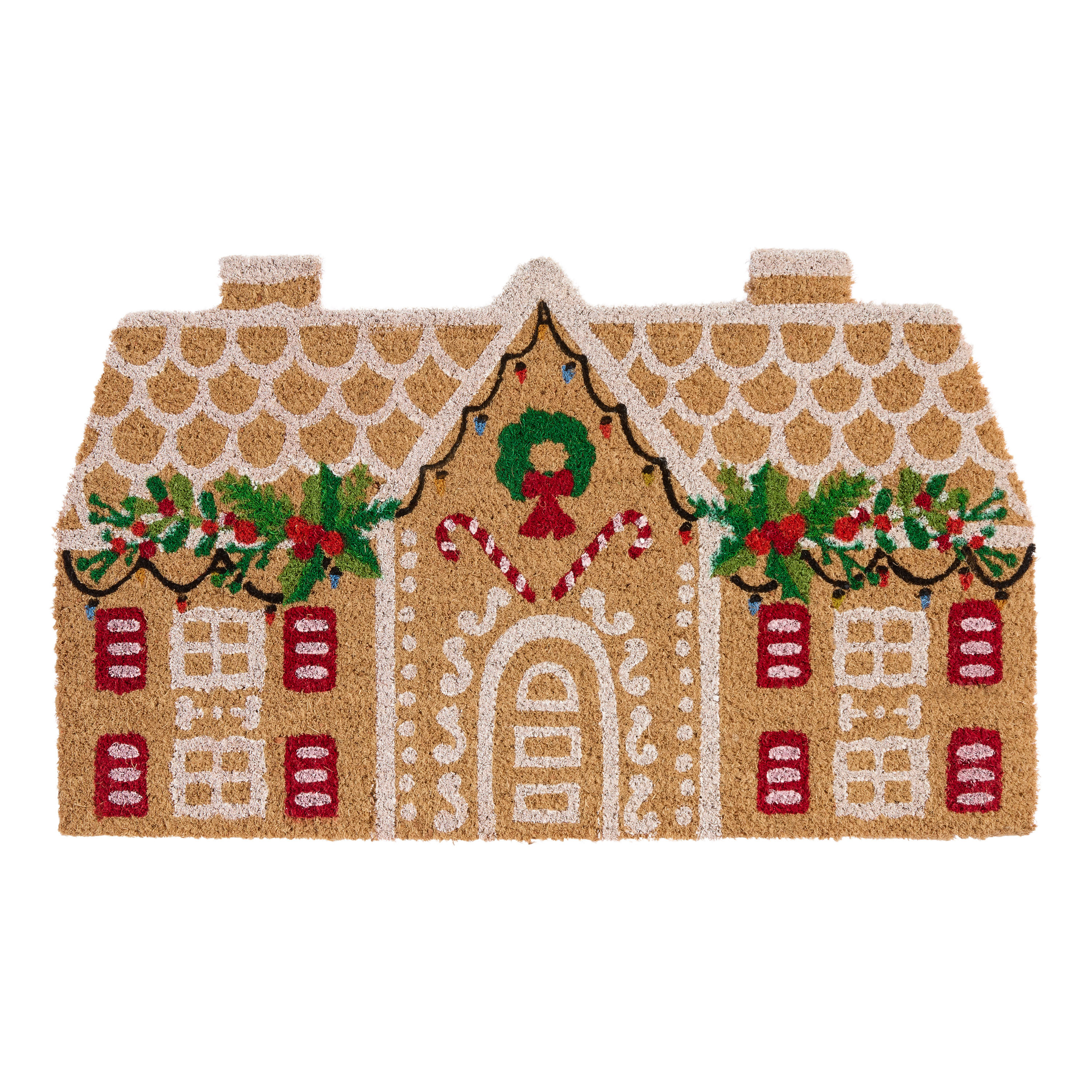 Red and Green Holiday Gingerbread Cottage Coir Doormat - World Market | World Market
