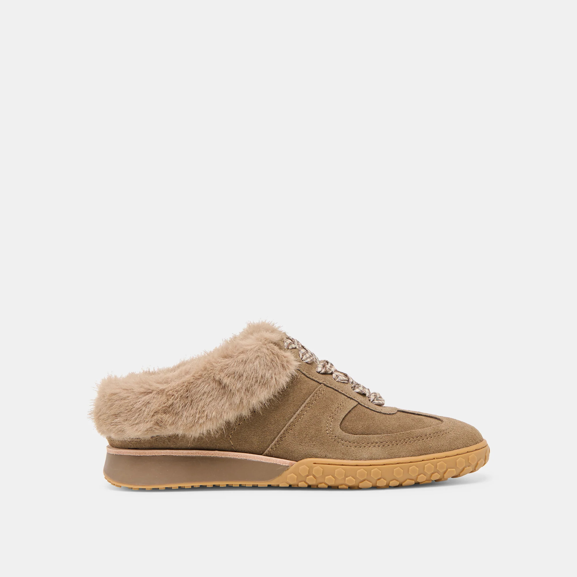 Izzey Plush Sneakers Olive Suede | DolceVita.com