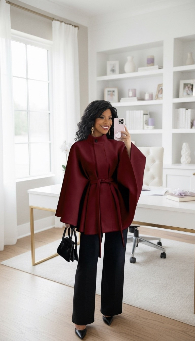 Stepping into my soft-life era in this chic burgundy cape. 🍷✨ 

Perfect for work days, travel days, and every confident moment in between. 

Linking my full look for my midlife style queens who love elegance, comfort + statement fashion. 


#FashionOver50 #MatureStyle #ChicFallOutfits #CapeCoatStyle #OfficeOOTD #LTKFashion #ElegantStyle #FallFashionFinds #TimelessWardrobe

Comment SHOP below to receive a DM with the link to this post on my LTK ⬇ https://liketk.it/5ACgj #ltkgrwm #ltkholiday #ltkootd
#winteroutfit #coat #fashionover50

