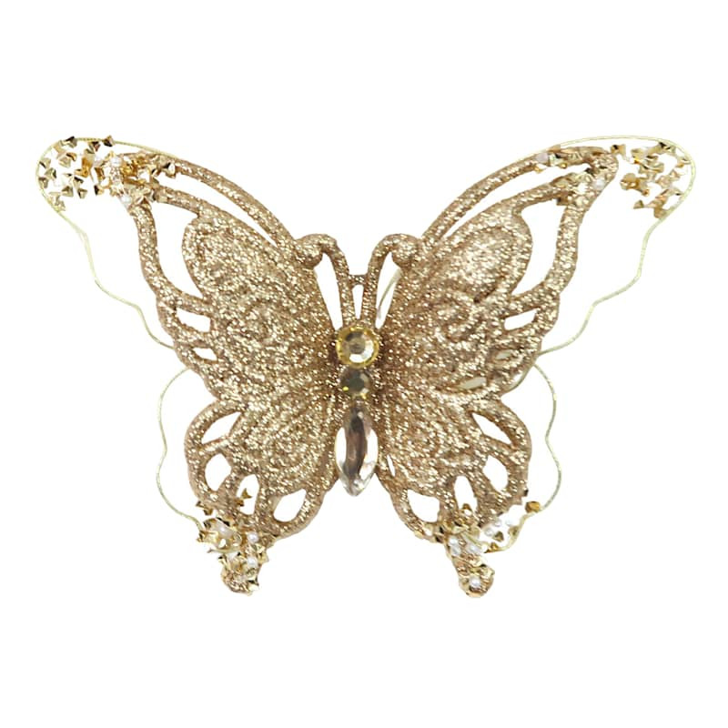 Providence Golden Glitter Fabric Butterfly Clip, 5" | At Home