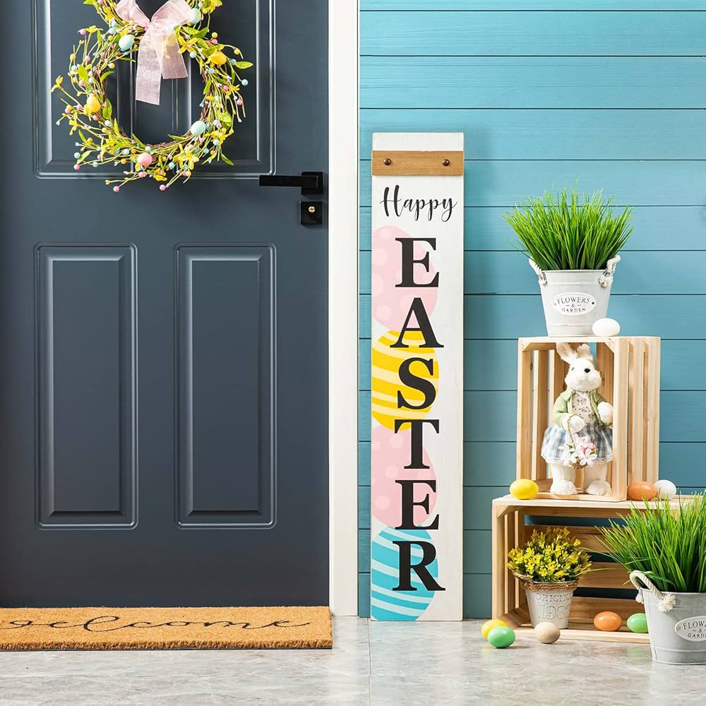 Glitzhome Wooden Happy Easter Sign for Front Porch Door Rustic Farmhouse Style Hanging Welcome Po... | Amazon (US)
