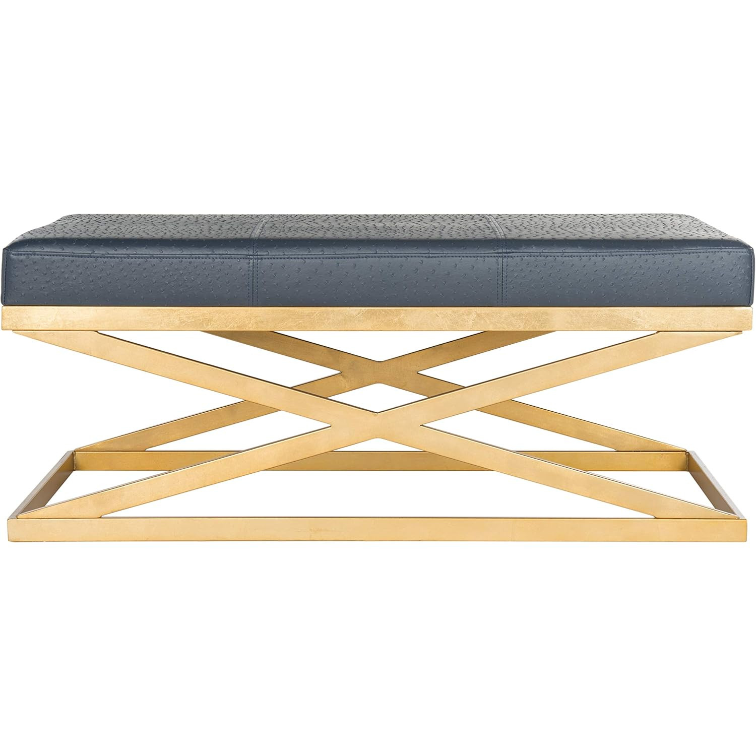 Safavieh Home Collection Alexes Faux Ostrich Navy Blue and Gold Bench | Amazon (US)