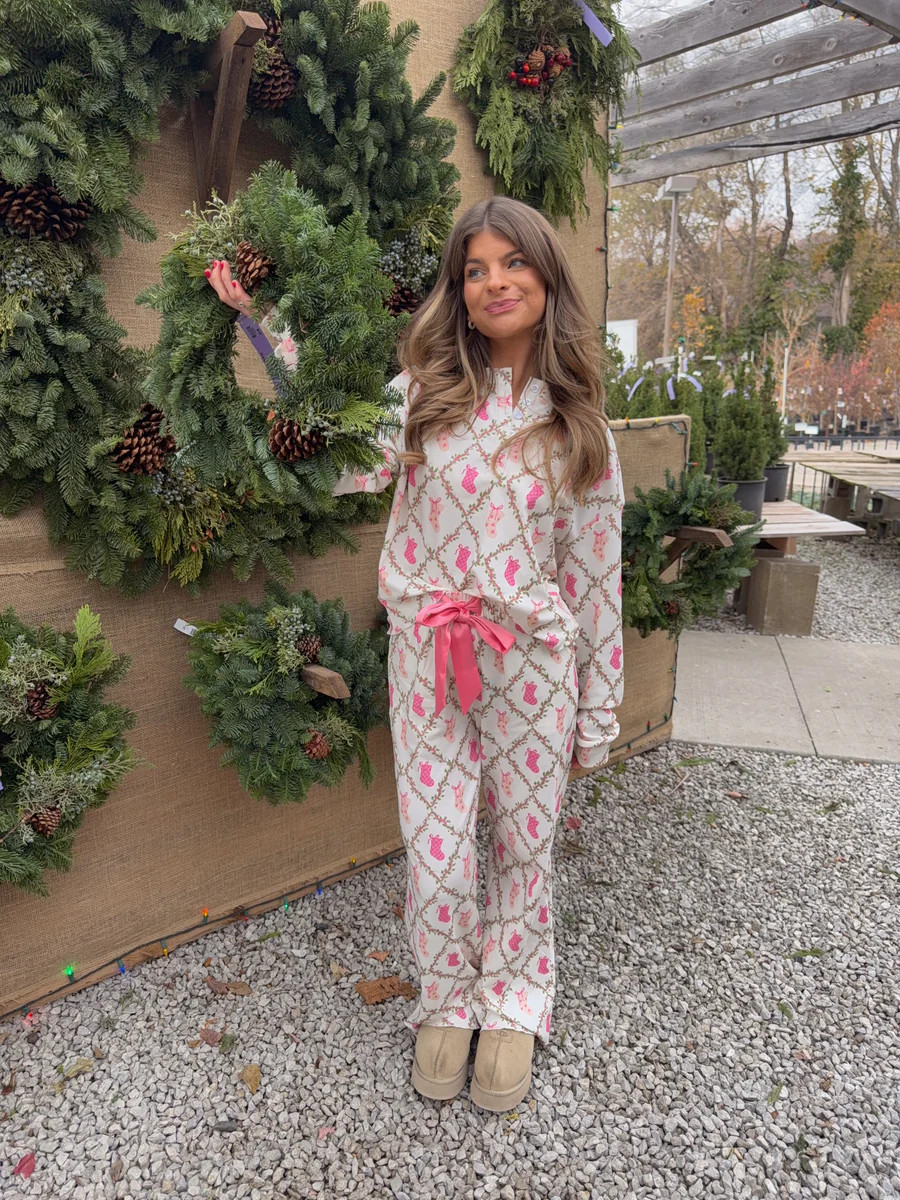 Sugarplum Stocking Trellis Pajama Set | Ave and Liv Boutique