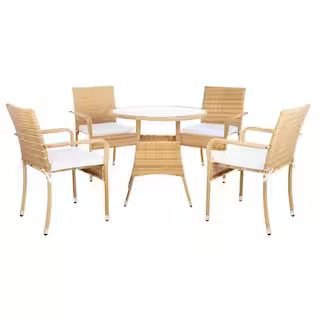 SAFAVIEH Laina Natural 5-Piece Wicker Outdoor Dining Set with White Cushions PAT7703D-2BX - The H... | The Home Depot