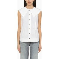 Ganni White Cotton Sleeveless Shirt With Collar | Balardi (US & Canada)