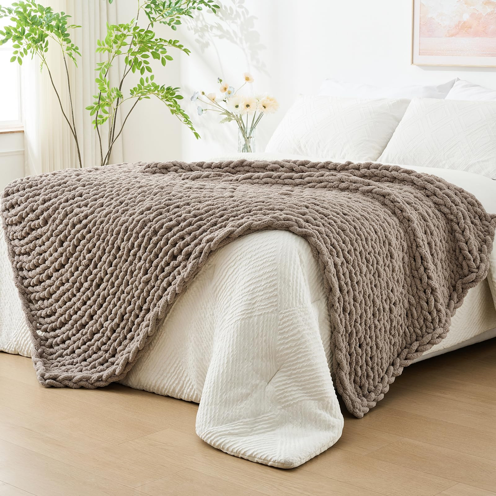 Bigacogo Chunky Knit Throw Blanket for Couch, 80x90 inches, 100% Hand Knitted with Thick Jumbo Ch... | Amazon (US)