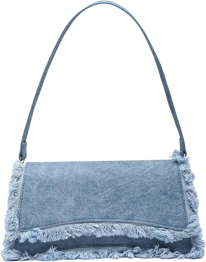 Verdusa Women's Flap Shoulder Bags Denim Handbags Underarm Satchel Handbag Blue One-Size | Amazon (US)