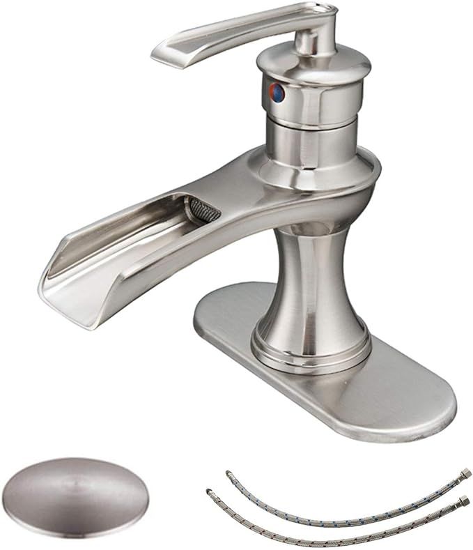 BWE Brushed Nickel Bathroom Faucet Single Hole Single Handle Bathroom Sink Faucet Matching Pop Up... | Amazon (US)