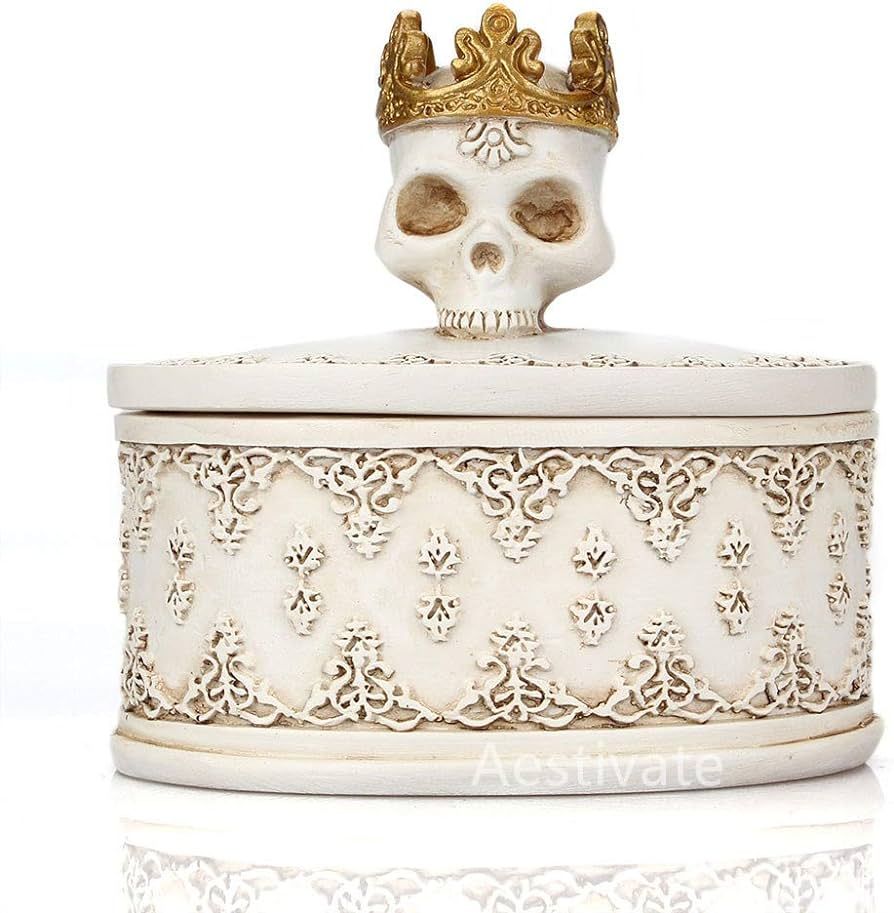 Aestivate Skeleton Head White Skull Jewelry Box Holder Organizer with Crown Halloween Skeleton De... | Amazon (US)