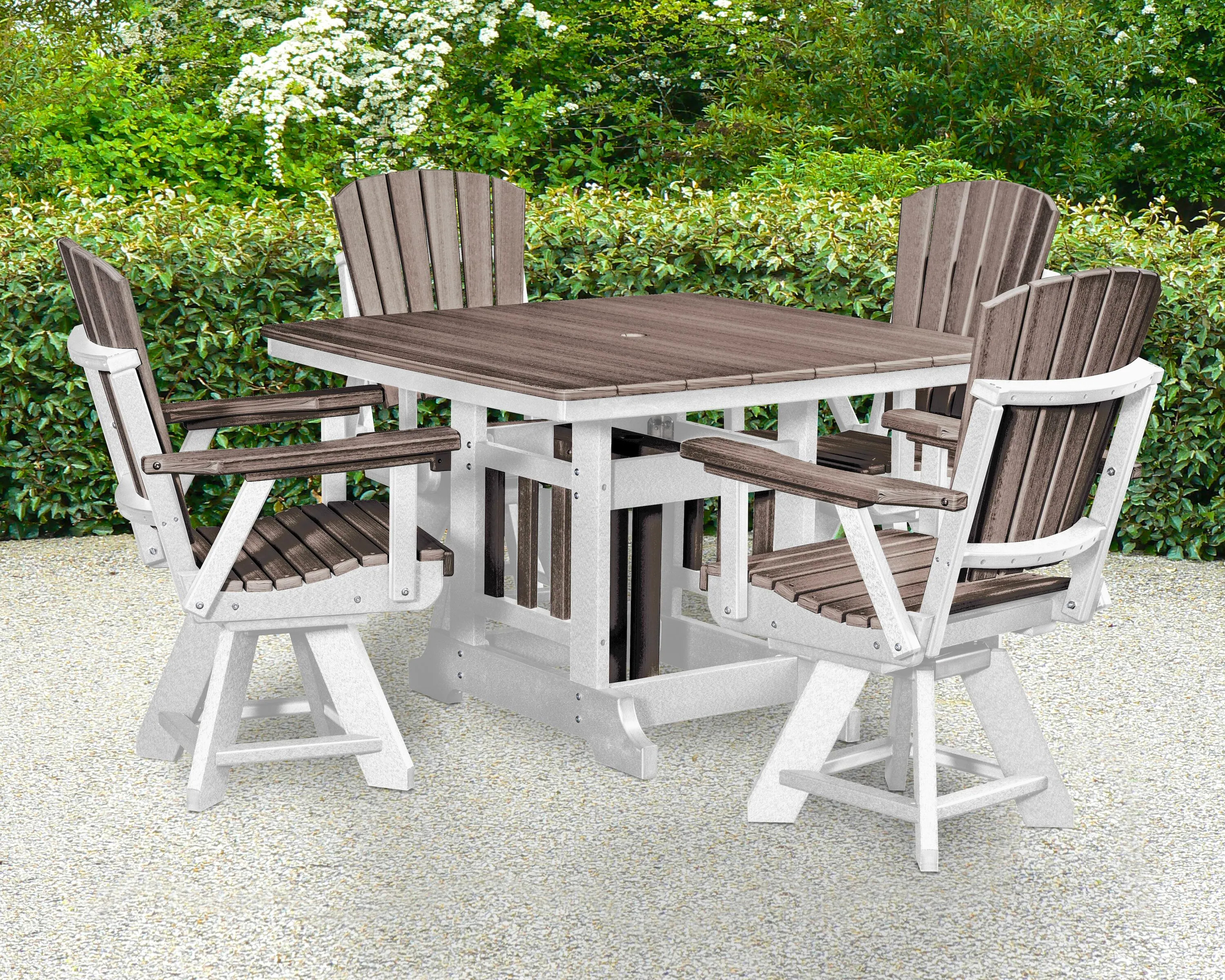 American Furniture Classics Adirondack 5 -Piece White Patio Dining Set HDPE Square Table with 4 Swivel Chairs one_size | DJ130CGWT-K | Lowe's