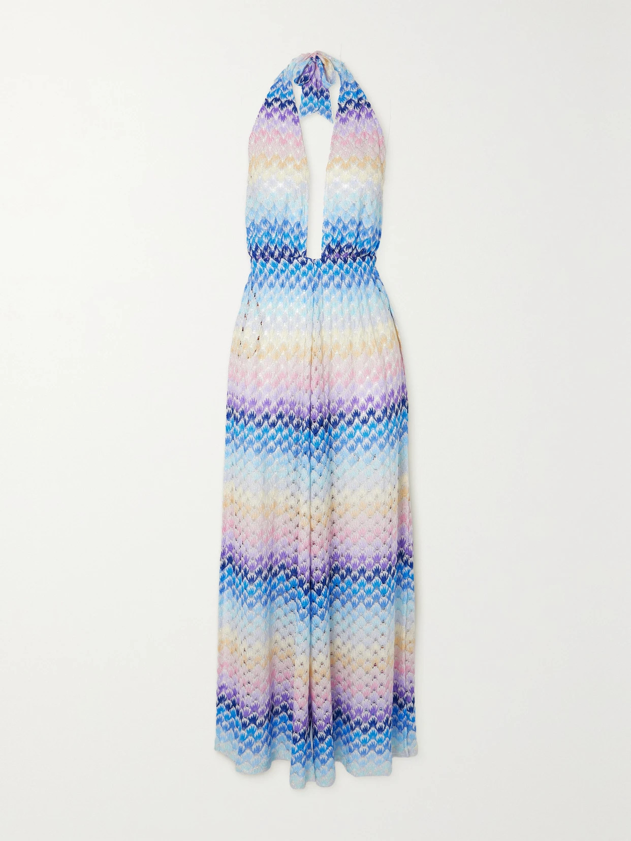 Missoni - Mare Striped Metallic Crochet-knit Halterneck Jumpsuit - Blue | NET-A-PORTER (US)
