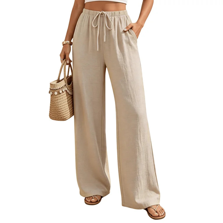 Nicelf Linen Pants Women, Comfy Casual Pants for Women Palazzo Trousers with Pocket, Flowy Wide L... | Walmart (US)