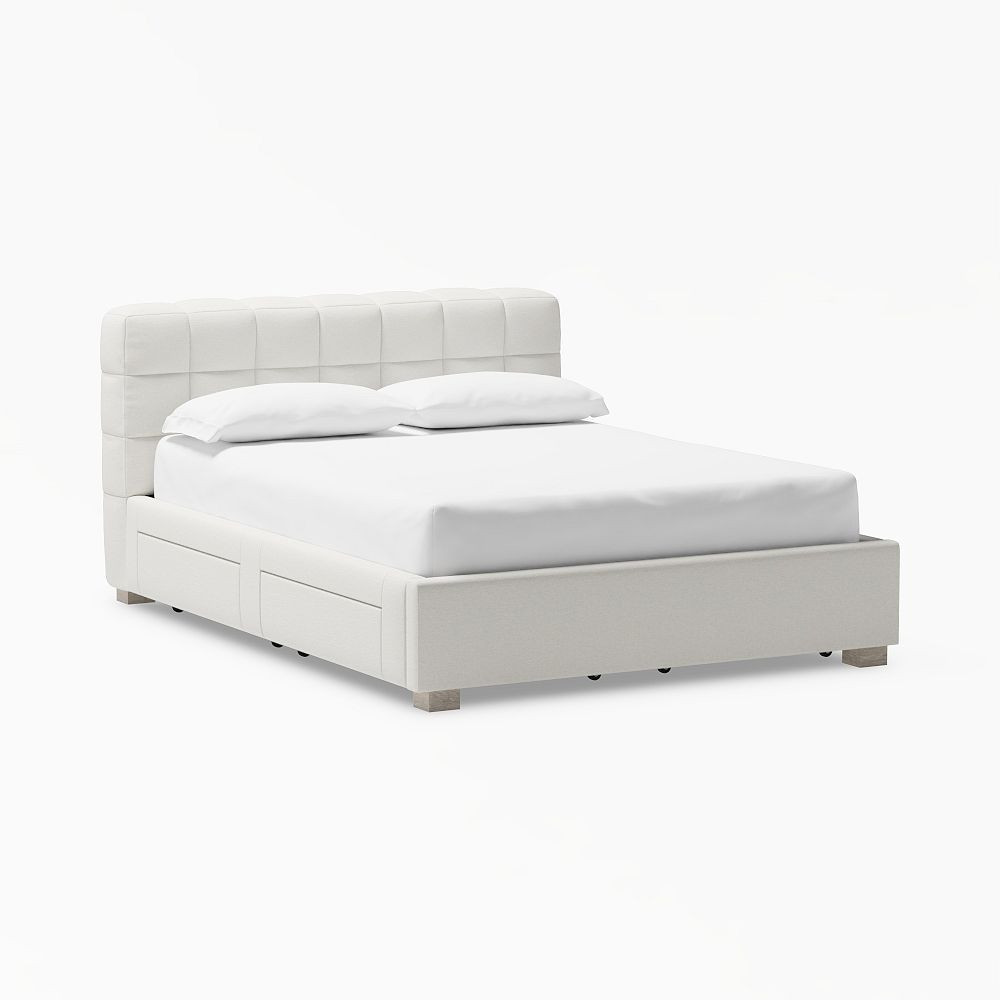 Baldwin Upholstered Storage Bed, Queen, Heathered Chenille White | Pottery Barn Teen
