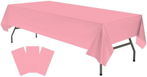 Plastic Pink Tablecloths 3 Pack Disposable Table Covers 54 x 108 in. Dusty Pink Table Cloths for Gender Reveal Parties Bridal Shower Engagement Wedding Birthday, Fits 6 to 8 Foot Rectangle Tables | Amazon (US)
