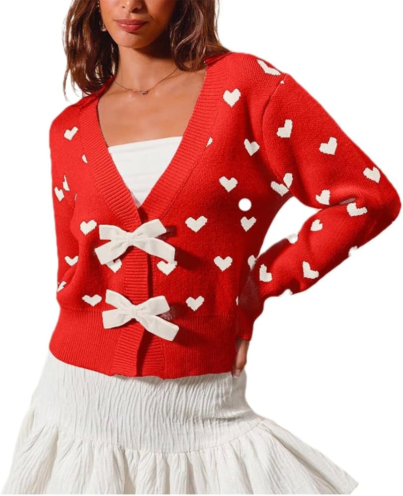 Women's Bow Tie Cardigan Sweaters Sequin Graphic Long Sleeve Open Front Knitted Cardigans Cute Pa... | Amazon (US)