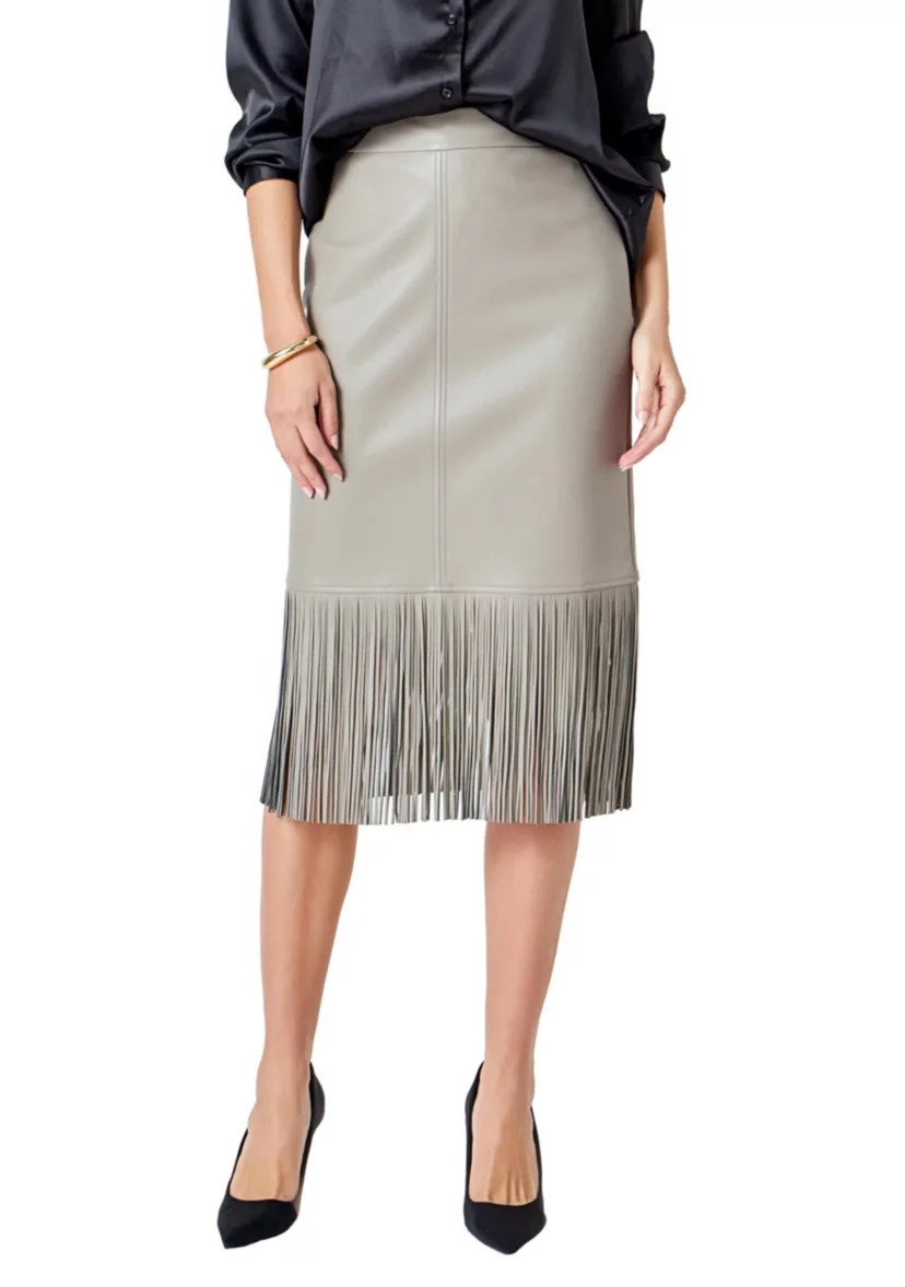 PU Fringe Pencil Midi Skirt | Belk