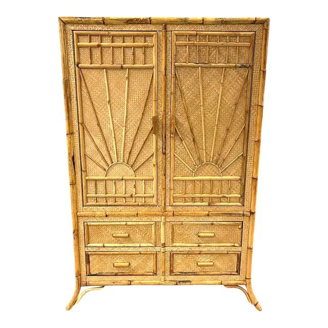 Vintage Rattan and Bamboo Armoire | Chairish