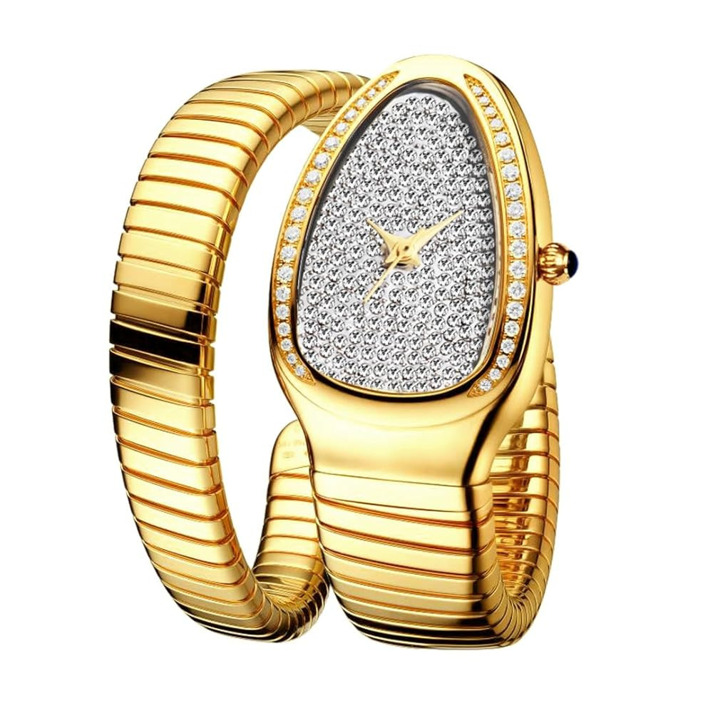Gold Snake Women Watch Full Steel Quartz Wristwatches Hip Hop Bracelet Lady Clocks | Amazon (US)