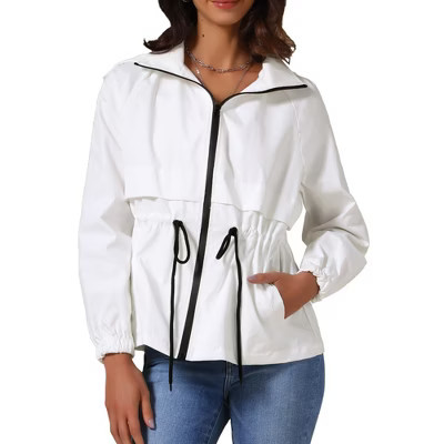 INSPIRE CHIC Women's Zip Front Windbreaker Lightweight Outdoor Hiking Hooded Jacket Large White | Target