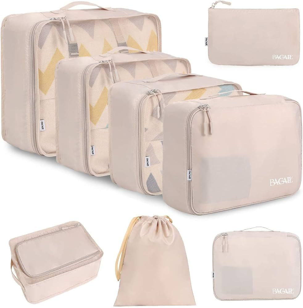 BAGAIL 8 Set Packing Cubes Luggage Organizer Bags for Travel Accessories-Cream | Amazon (US)