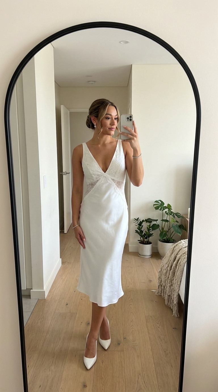 White Satin Midi Dress

A timeless satin midi slip dress that's perfect for rehearsal dinners, engagement parties, honeymoon dinners, bridal showers, or an elegant courthouse wedding. 

 #LTKWedding